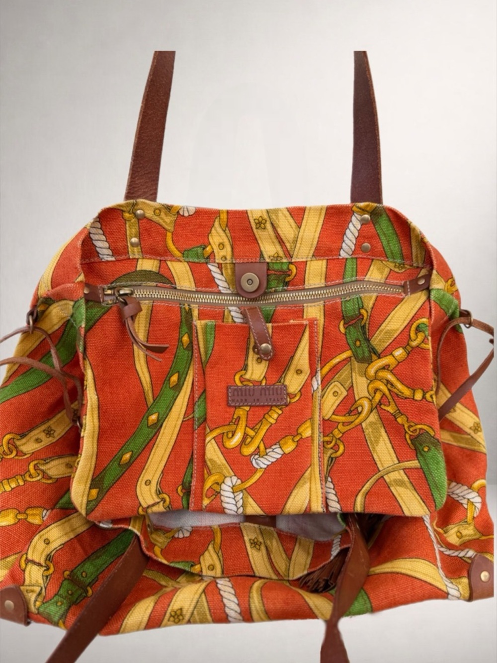 Miu Miu Orange and Green Shoulder Bag with Ruched Design - Picture 3 of 7